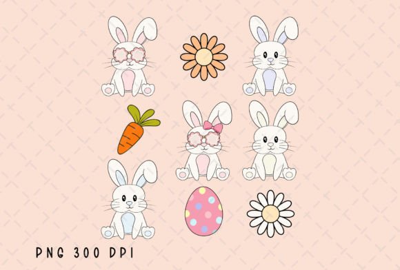 Bunny Easter Flower Egg Groovy Retro PNG: A Design Asset with Vintage Charm
