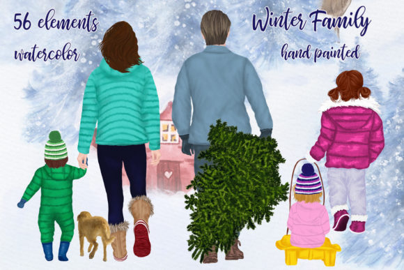 Christmas Clipart Winter Family Clipart: Watercolor Charm for Your Designs