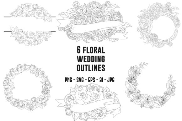 Elevate Your Wedding Designs: The Set of 6 Floral Wedding Outline Collection