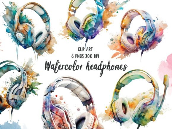 Infuse Musical Energy with Watercolor Headphones Clip Art